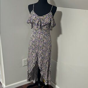 Rewind High Low Floral Dress in Purple and Yellow
